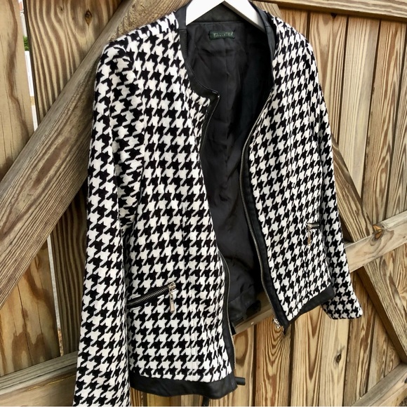For Cynthia Houndstooth Jacket Coat Vegan Trim Sz.Medium - Picture 8 of 11
